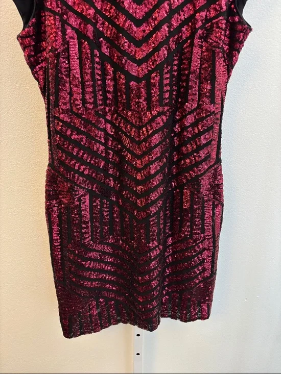 DRESS THE POPULATION TABITHA SEQUIN STRIPE MESH MINI-DRESS Size XL - Picture 3 of 7